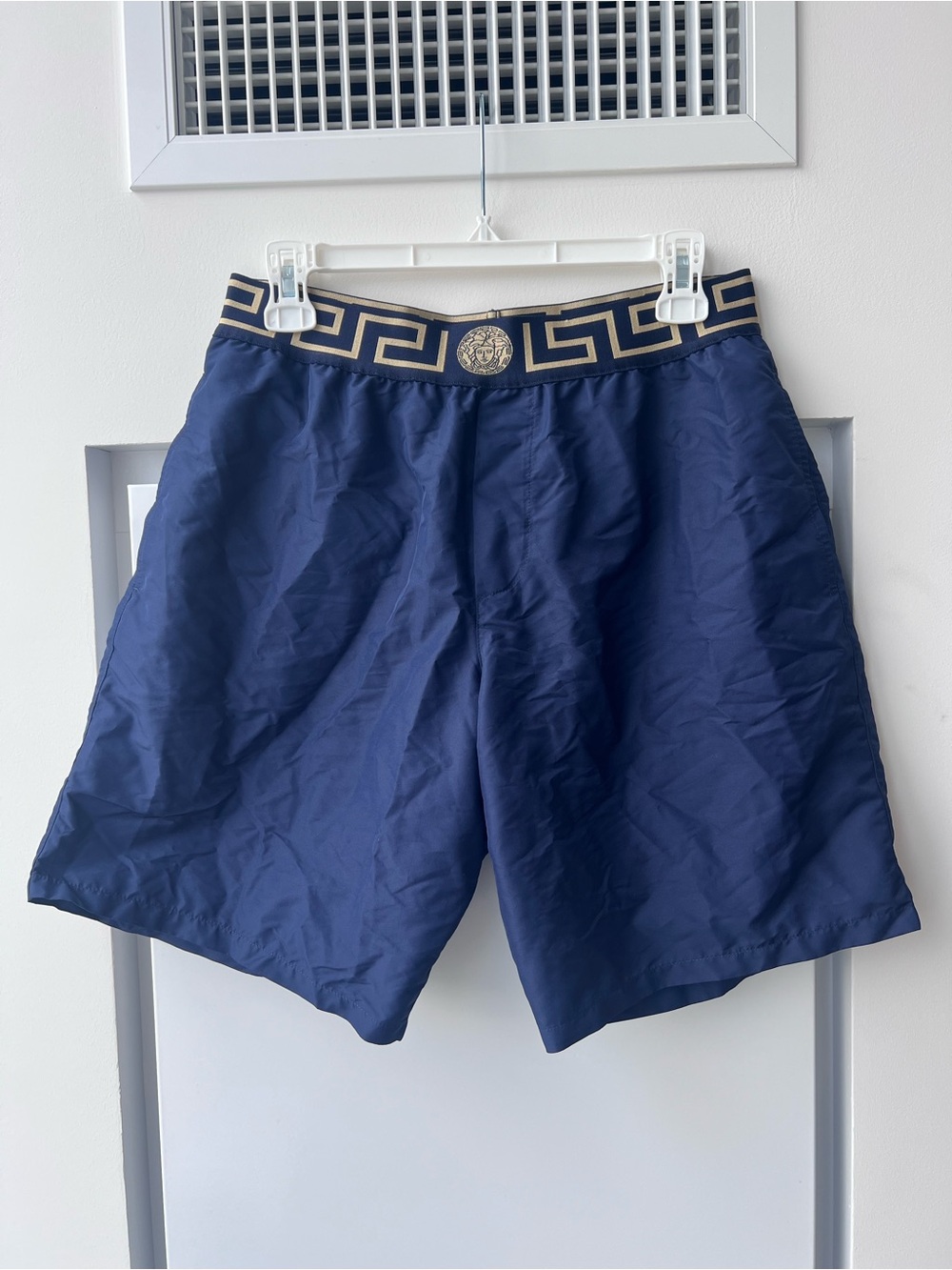 Versace Men’s Navy Medusa Greca Greek Key Swim Shorts Baroque Lining S